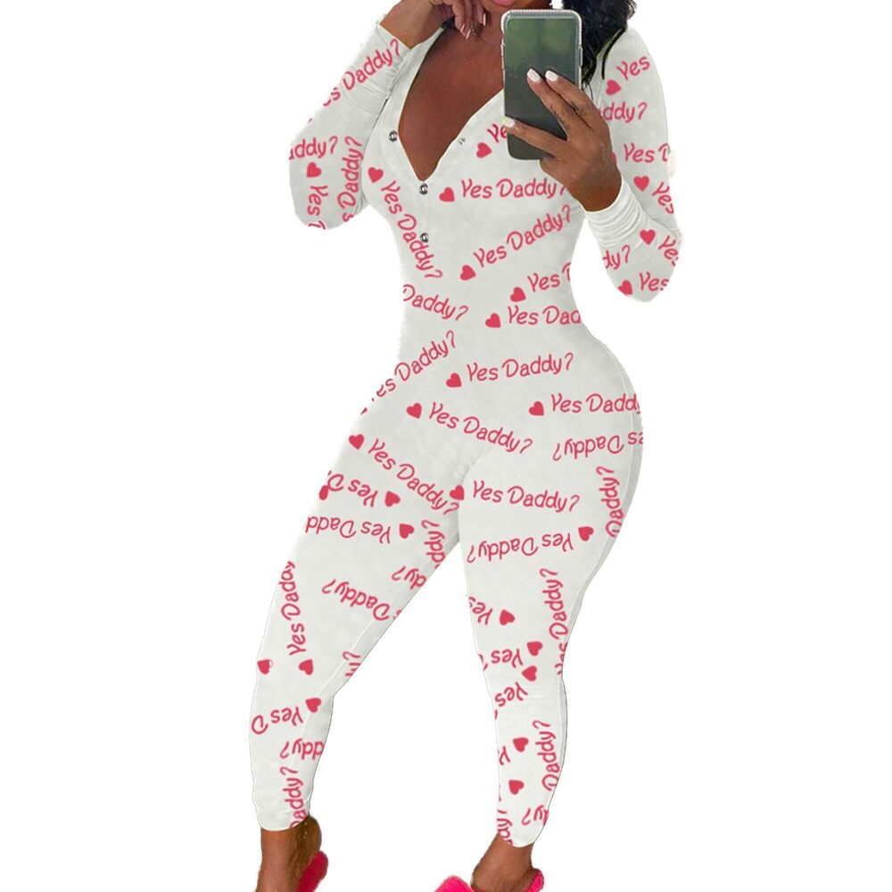 2952 Long Sleeve Button Down One Piece Jumpsuit Romper V Neck Bodycon